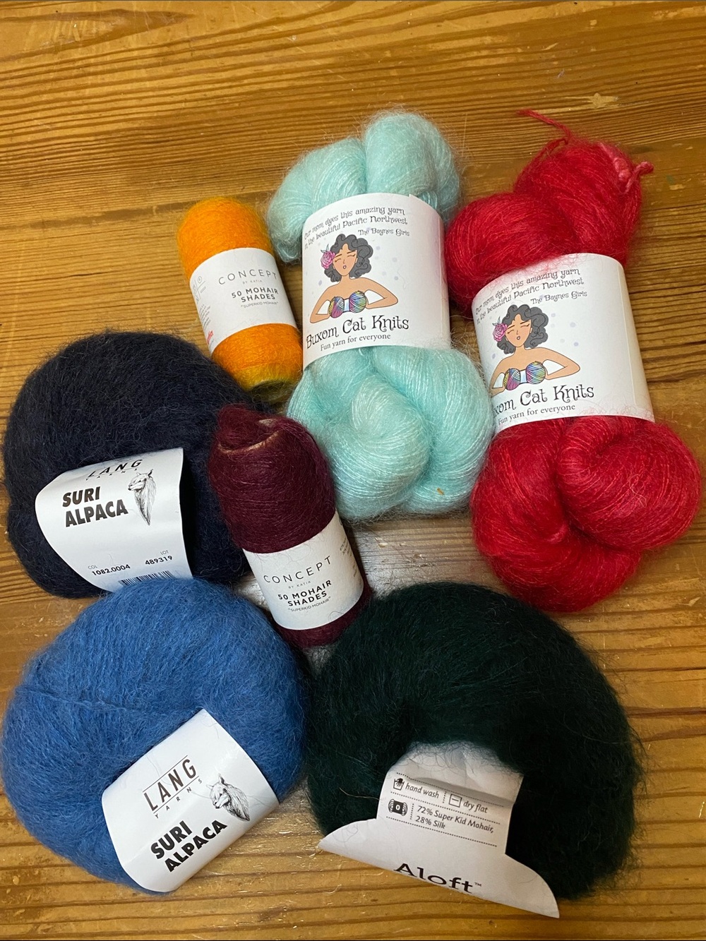 Assorted mohair and Suri alpaca yarn